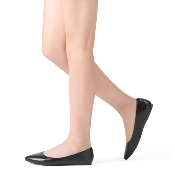 Pointed Toe Ballet Slip On Flats - BLACK PU - 1